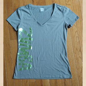 Zumba T-Shirt Olive Drab Sz L Metallic Sheen Letters Casual Workout Leisure Tee